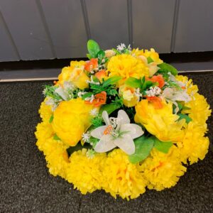 Yellow Silk Flowers Grave Posy