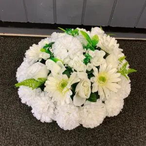 White Silk Flowers Grave Posy
