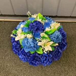 Blue Silk Flowers Grave Posy