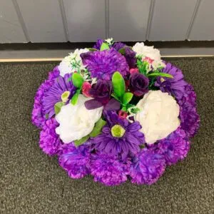 Purple Silk Flowers Grave Posy
