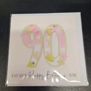 90th Birthday Card - Pink