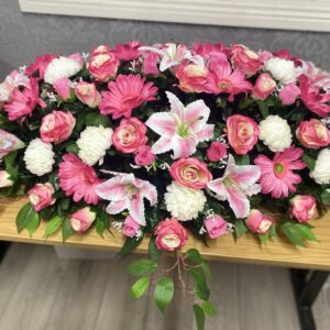 White and Pink Silk Coffin Spray