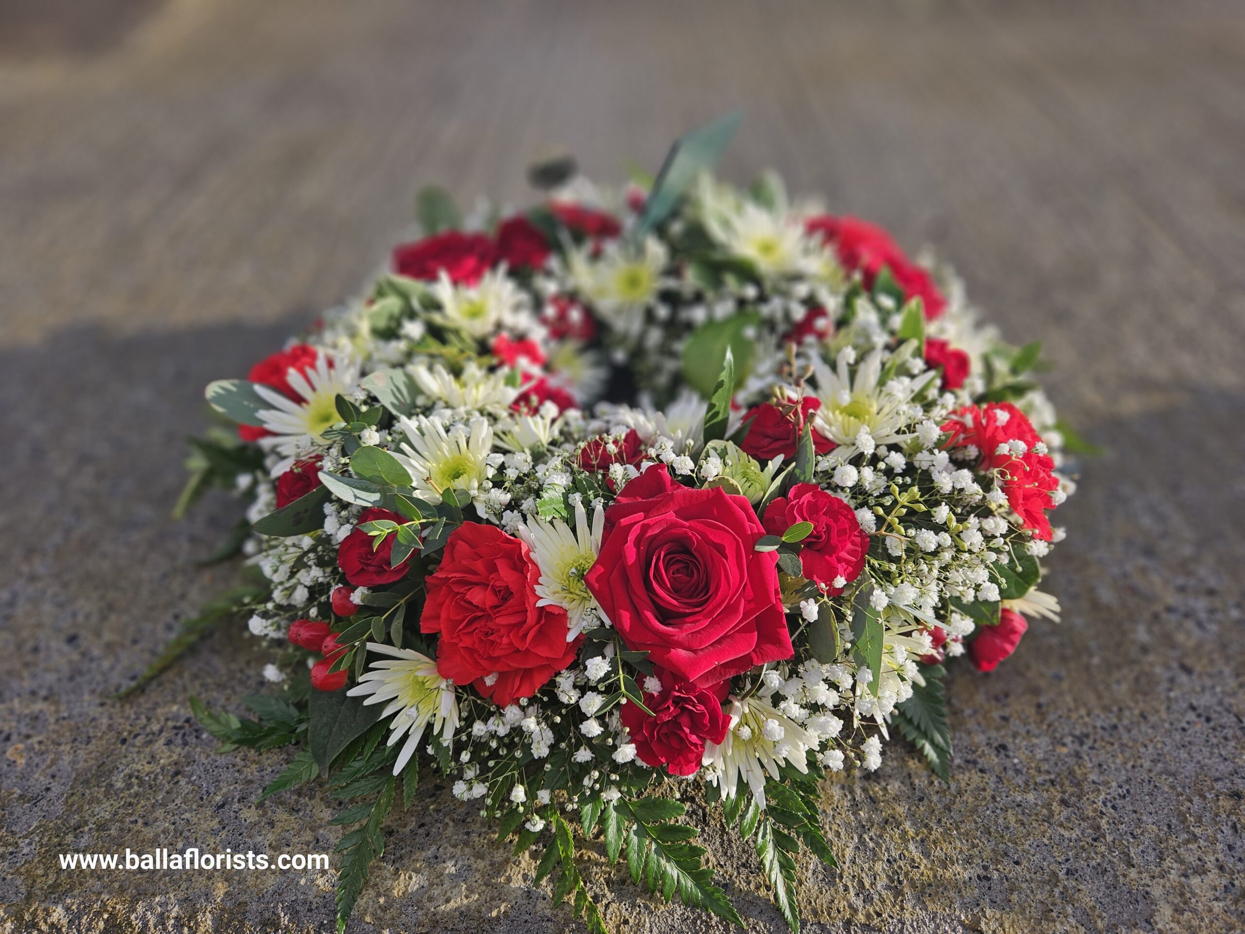 Beautiful wreath with red roses