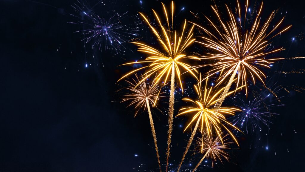 Fireworks in the night sky.