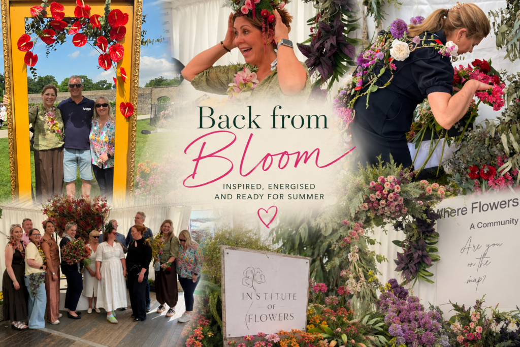 Judi Roche of Balla Flowers at Bloom 2026 with the Institute of Flowers showcasing floristry and floral design inspiration.